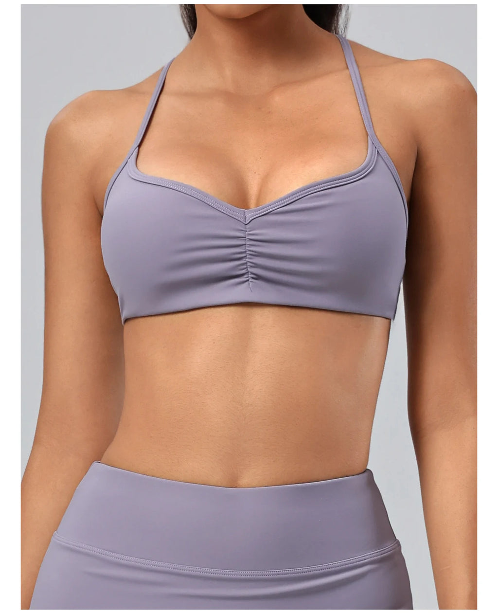 V-Neck Ruched Front Sports Bra