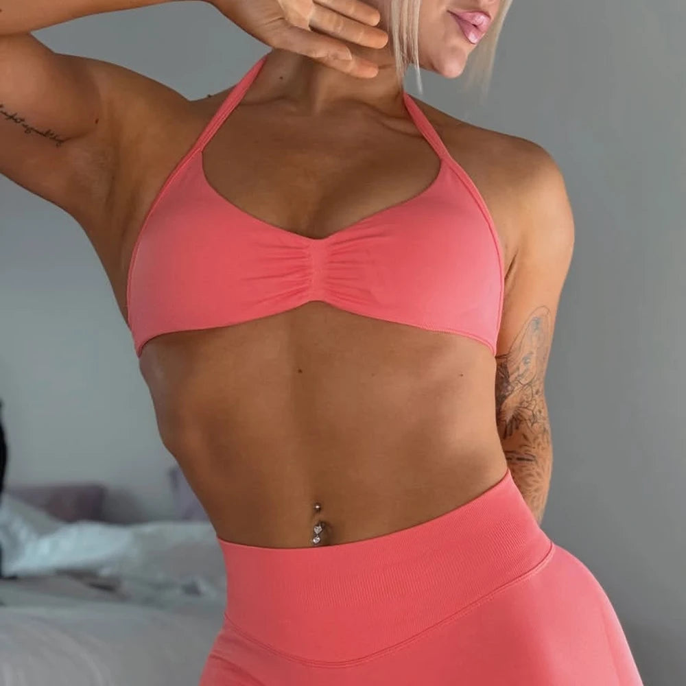 Strappy Halterneck Open-Back Sports Bra
