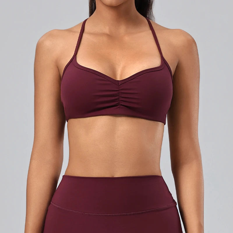 V-Neck Ruched Front Sports Bra