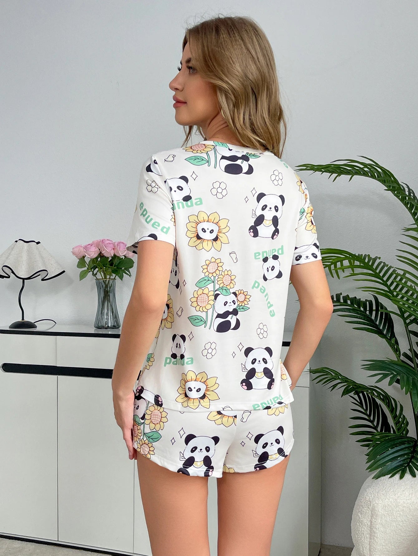 Full print panda pajamas set
