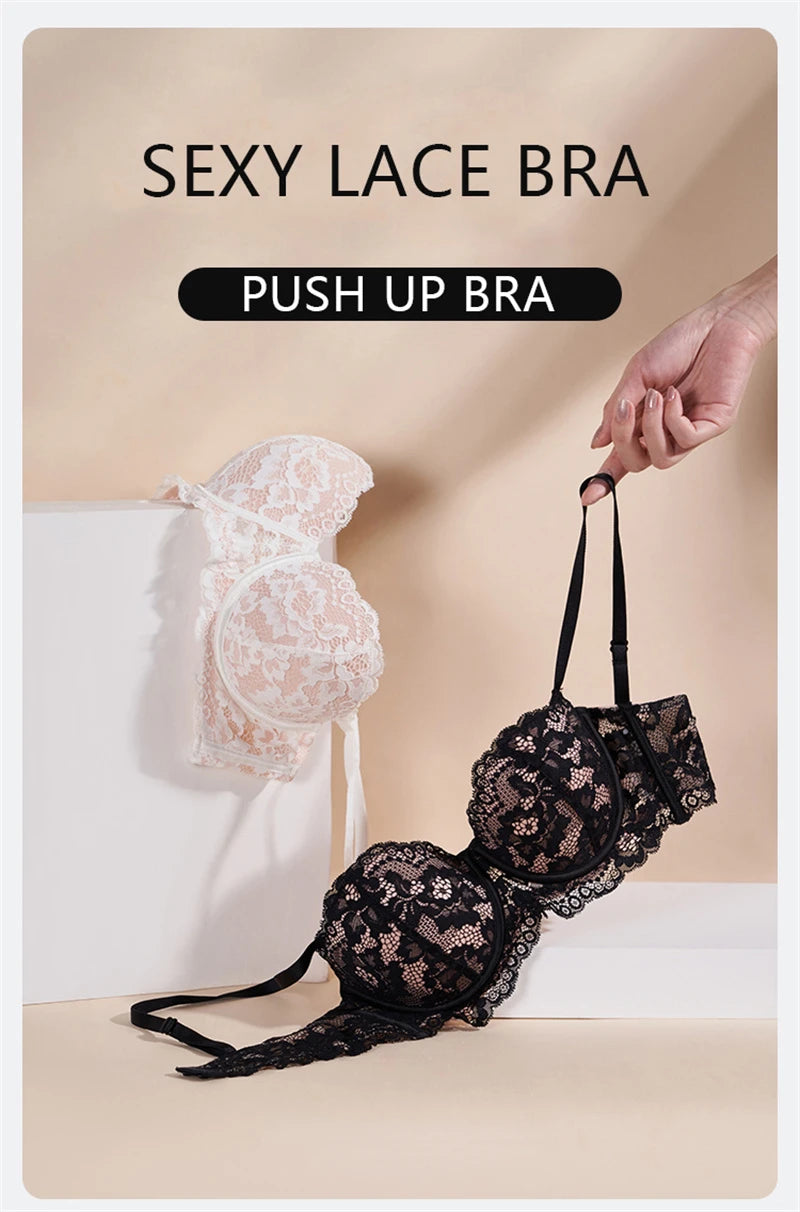 Floral Lace Half-Cup Push-Up Bra