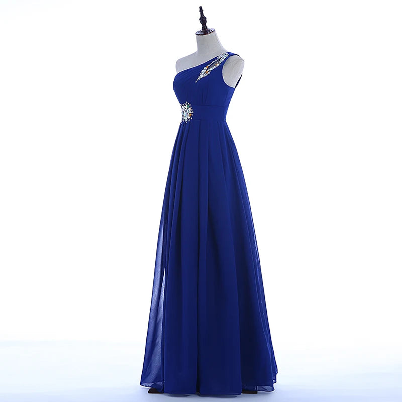One Shoulder Chiffon Lace-up Maxi